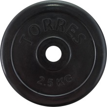 Диск TORRES 2,5 кг d25мм, металл в резиновой оболочке, черный