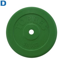 Диск TORRES 10 кг d25мм, металл в резиновой оболочке,зеленый