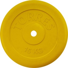Диск TORRES 15 кг d25мм, металл в резиновой оболочке, желтый